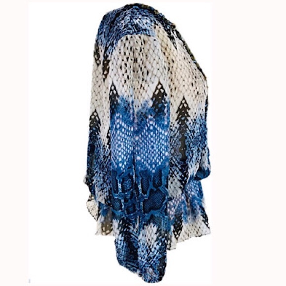 Caché Jeweled Blue Peplum Blouse, Medium - Picture 2 of 11